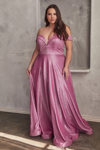 Ladivine CD210C Plus Size Bridesmaids Dress Metallic Evening Prom Gown
