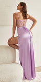 Ladivine CD265 Fuchsia Satin Gown with Slit
