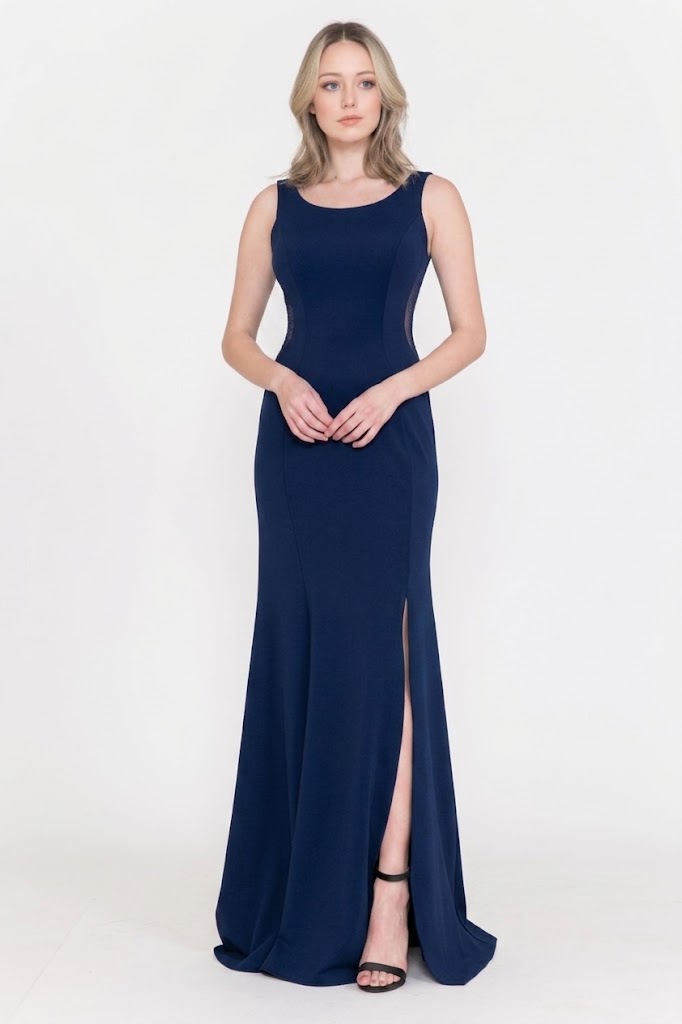 Poly USA 8168 Vestidos de dama de honor largos, sin mangas, sencillos, con aberturas laterales