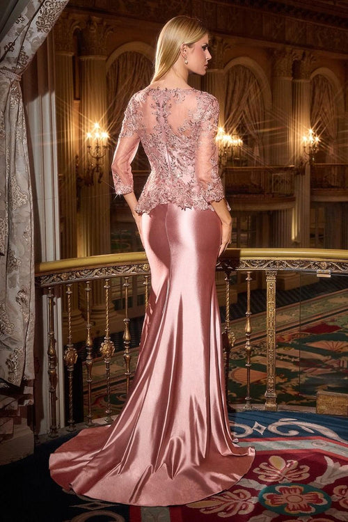 Long Satin Evening Gown in Dusty Rose by Cinderella Divine