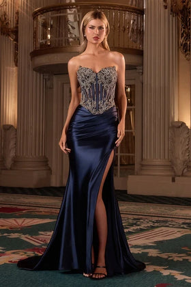 Clearance Navy Size 18 Strapless Mermaid Dress By Ladivine CD736C