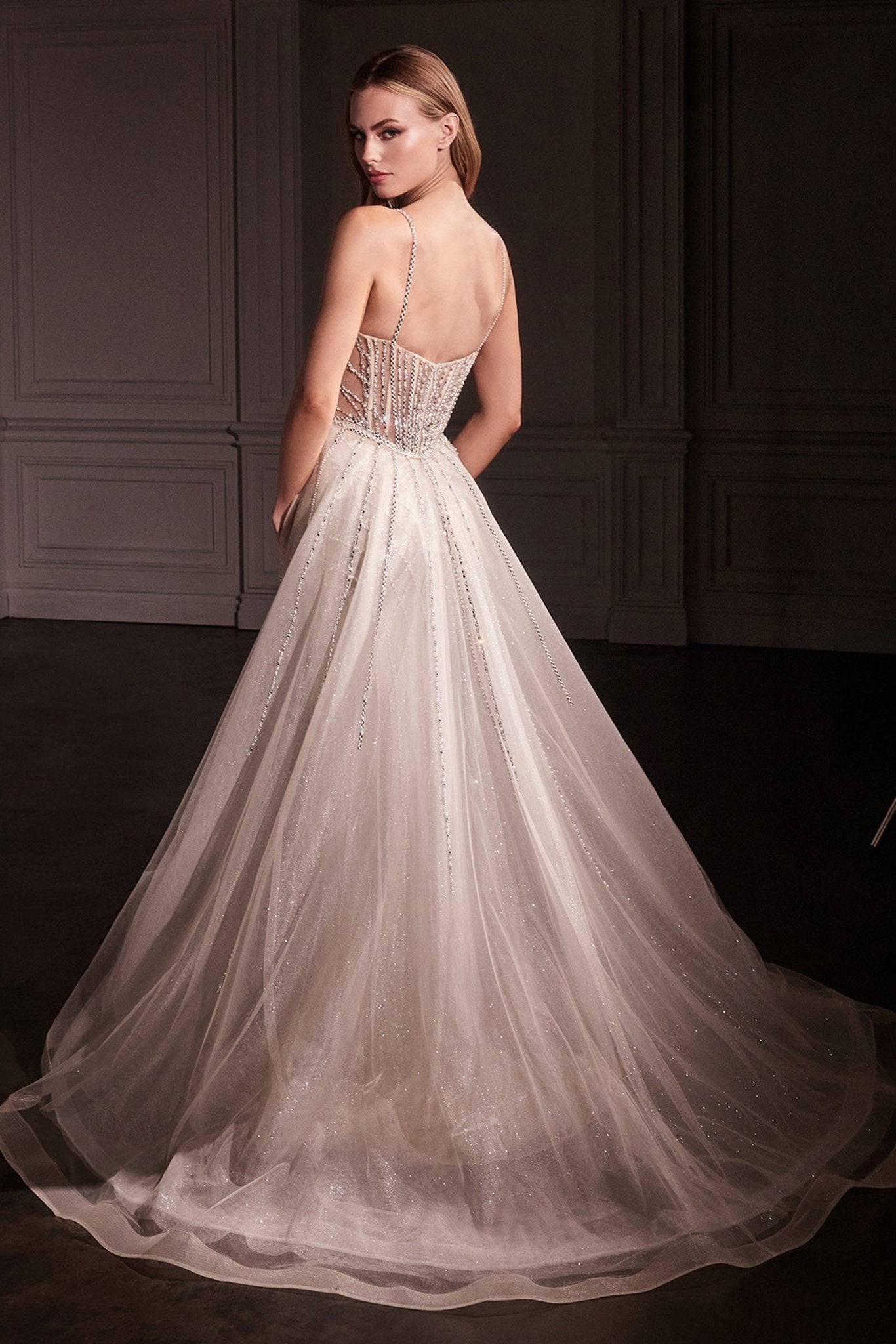 Vestido de noche de sirena con cuentas y sobrefalda extraíble Ladivine CD763