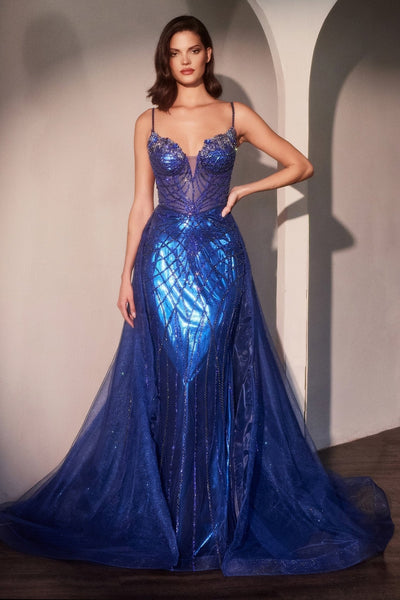 Ladivine CD763 Beaded Mermaid Evening Gown with Removable Overskirt