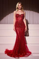 Ladivine CD764 Stretch Metallic Satin Evening Gown Long Beaded Formal Dress