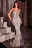 Vestido de fiesta con cuentas Ladivine CD795: vestido de noche de corte sirena con corsé transparente