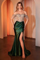 Ladivine Prom Dress Beaded Fringe Slit Long Formal Evening Gown CD821