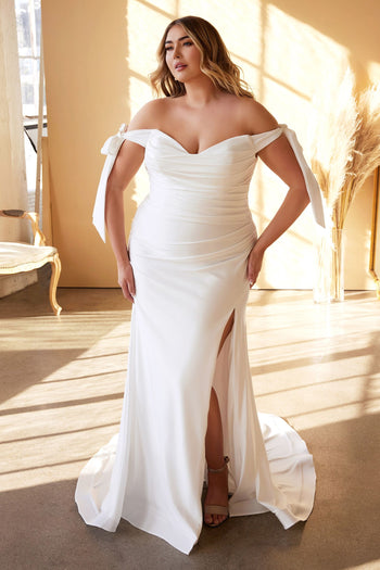 White Plus Size Wedding Dress Stretchy Bridal Gown by Ladivine CD944WC