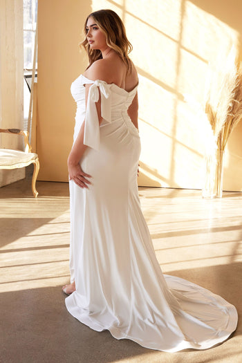 White Plus Size Wedding Dress Stretchy Bridal Gown by Ladivine CD944WC