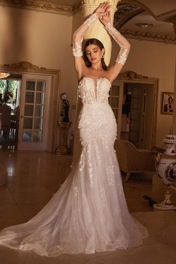Cinderella Divine CD977W Long Sleeve Lace Bridal Gown