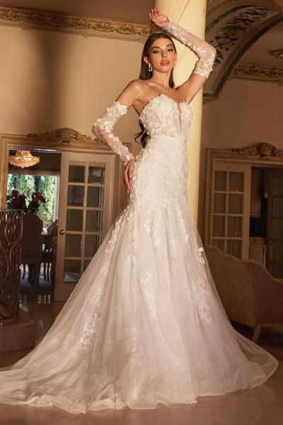 Cinderella Divine CD977W Long Sleeve Lace Bridal Gown