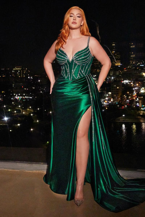 Ladivine Plus Size Dress Beaded Slit Evening Prom Formal Gown CDS440C