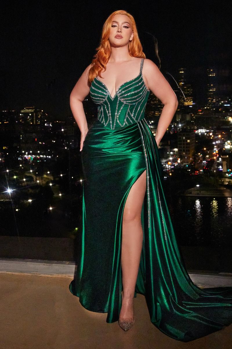 Vestido Ladivine de talla grande con abertura y cuentas, vestido formal de noche para graduación CDS440C
