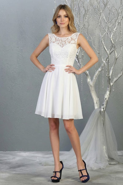 May Queen MQ1814 Boat Neck Corset Back Short Classy Bridesmaids Dress