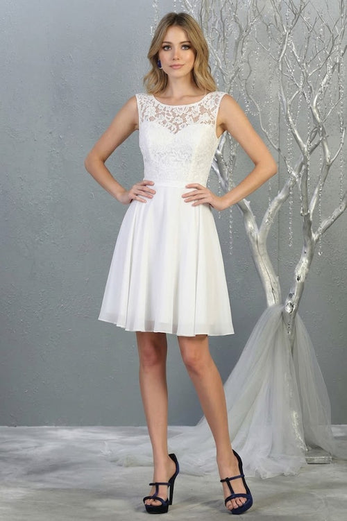 May Queen MQ1814 Boat Neck Corset Back Short Classy Bridesmaids Dress