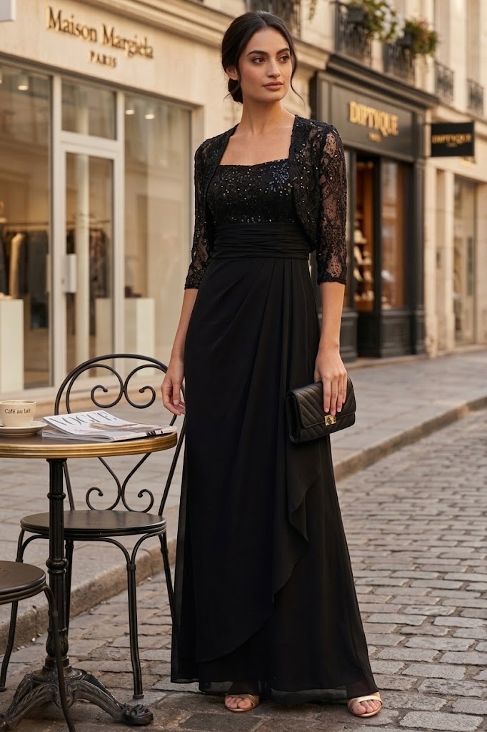 Eva USA 3094 Long Mother Of The Bride Lace Chiffon Jacket Dress