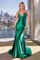 Ladivine CH062 Satin Cowl Neck Ruched Spaghetti Strap Mermaid Gown Formal Evening Dress