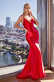 Ladivine CH062 Satin Cowl Neck Ruched Spaghetti Strap Mermaid Gown Formal Evening Dress