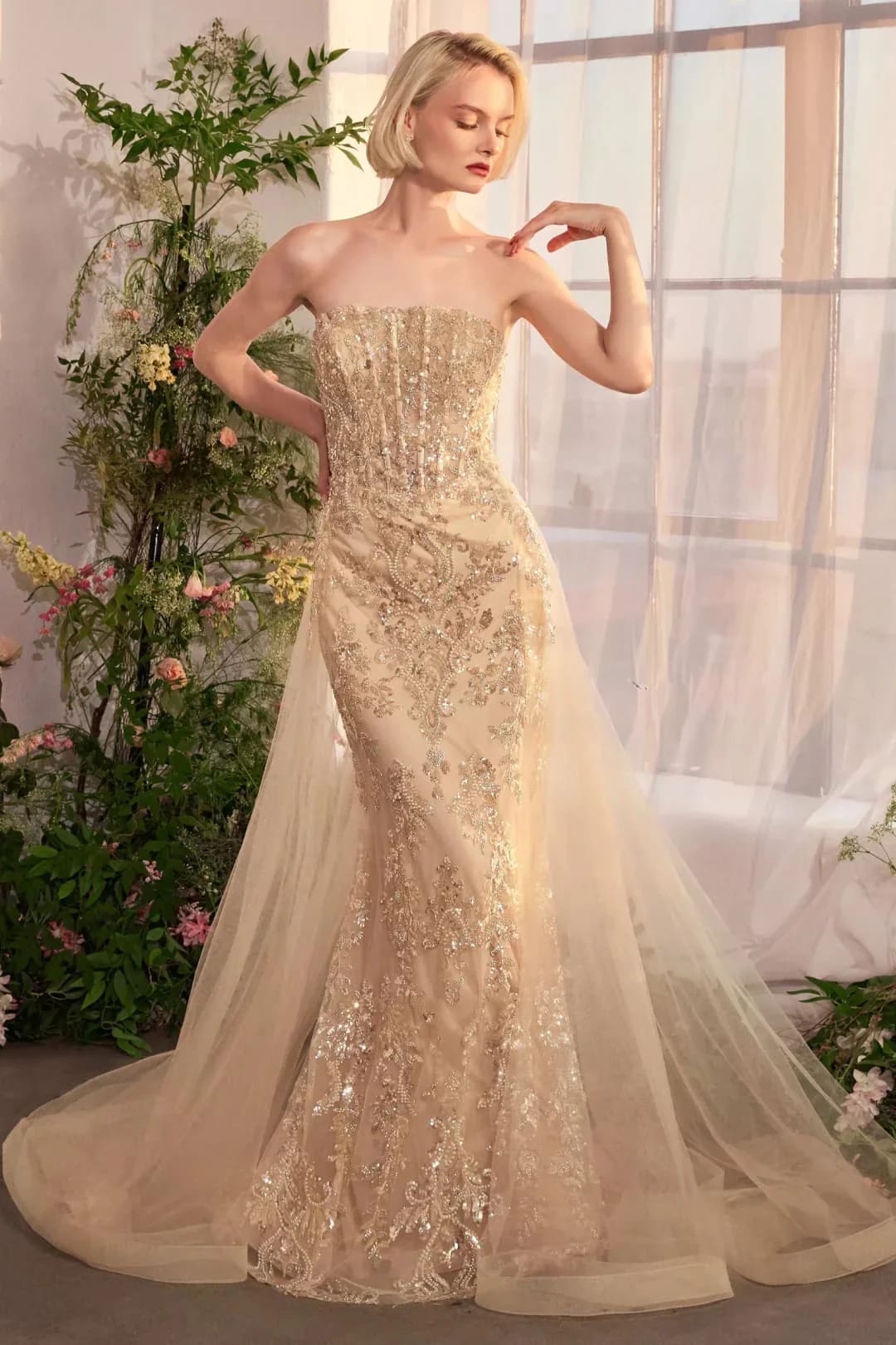 Champagne Wedding Dress Long Bridal Gown and Plus Size By A1365 - Champagne / 4