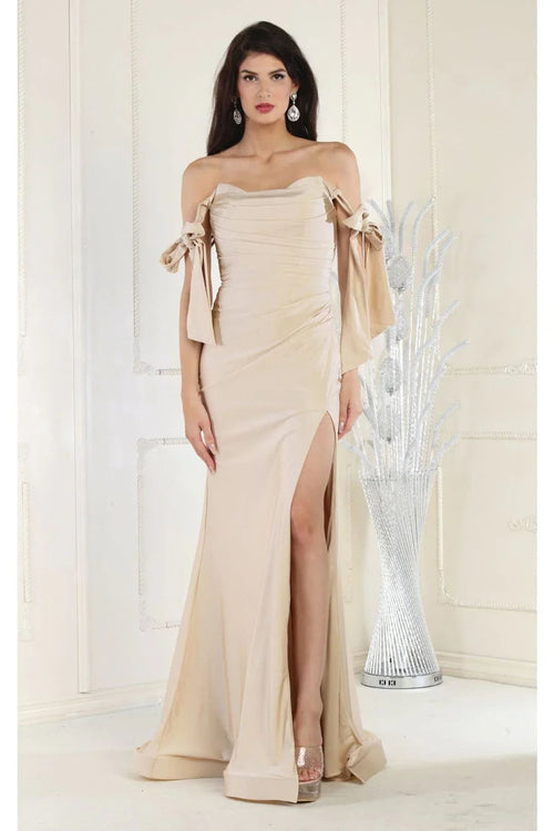 Champagne Wedding Dress Long Bridal Gown and Plus Size By MQ1858 - Champagne / 2