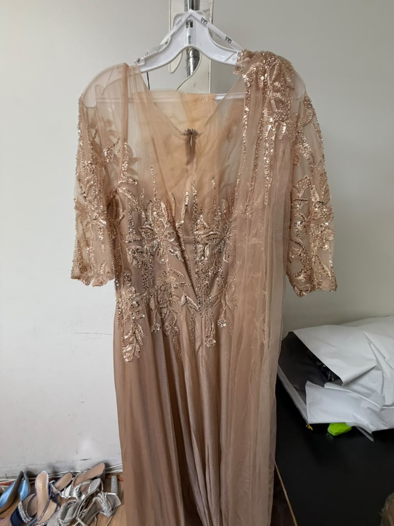 Clearance Champagne Size 4XL Sequin Beaded A-Line Mother of the Bride Formal Gown with Illusion Neckline by GLS GL3788
