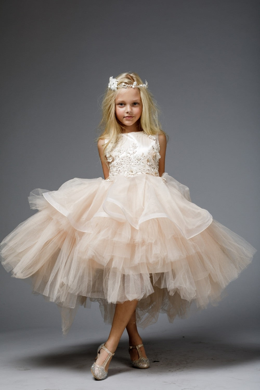 Lace Applique Tulle Ball Gown for Special Occasion Dress with Layered Skirt by Bella Princess C325