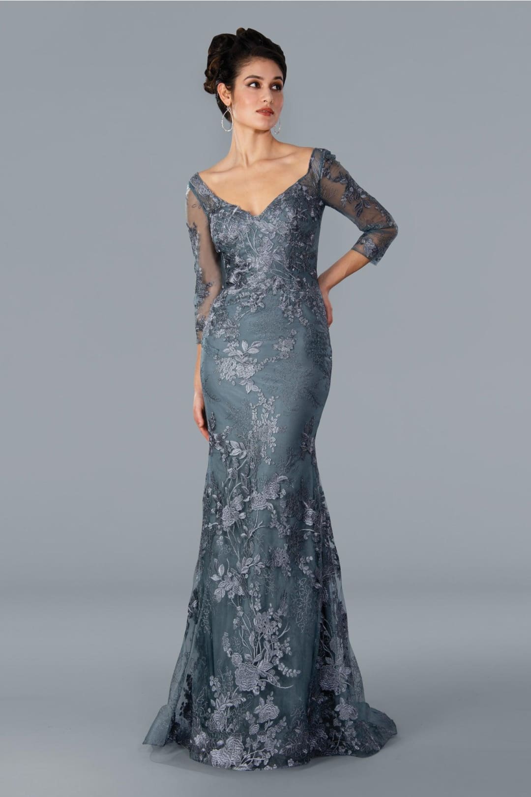 Charcoal Mother of Bride Dress 3/4 Sleeve Gown Stella Couture 22361