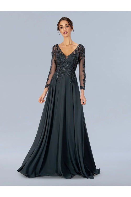 Charcoal Mother of Bride Dress 3/4 Sleeve Gown Stella Couture 24308 - Charcoal / 8 - Dresses