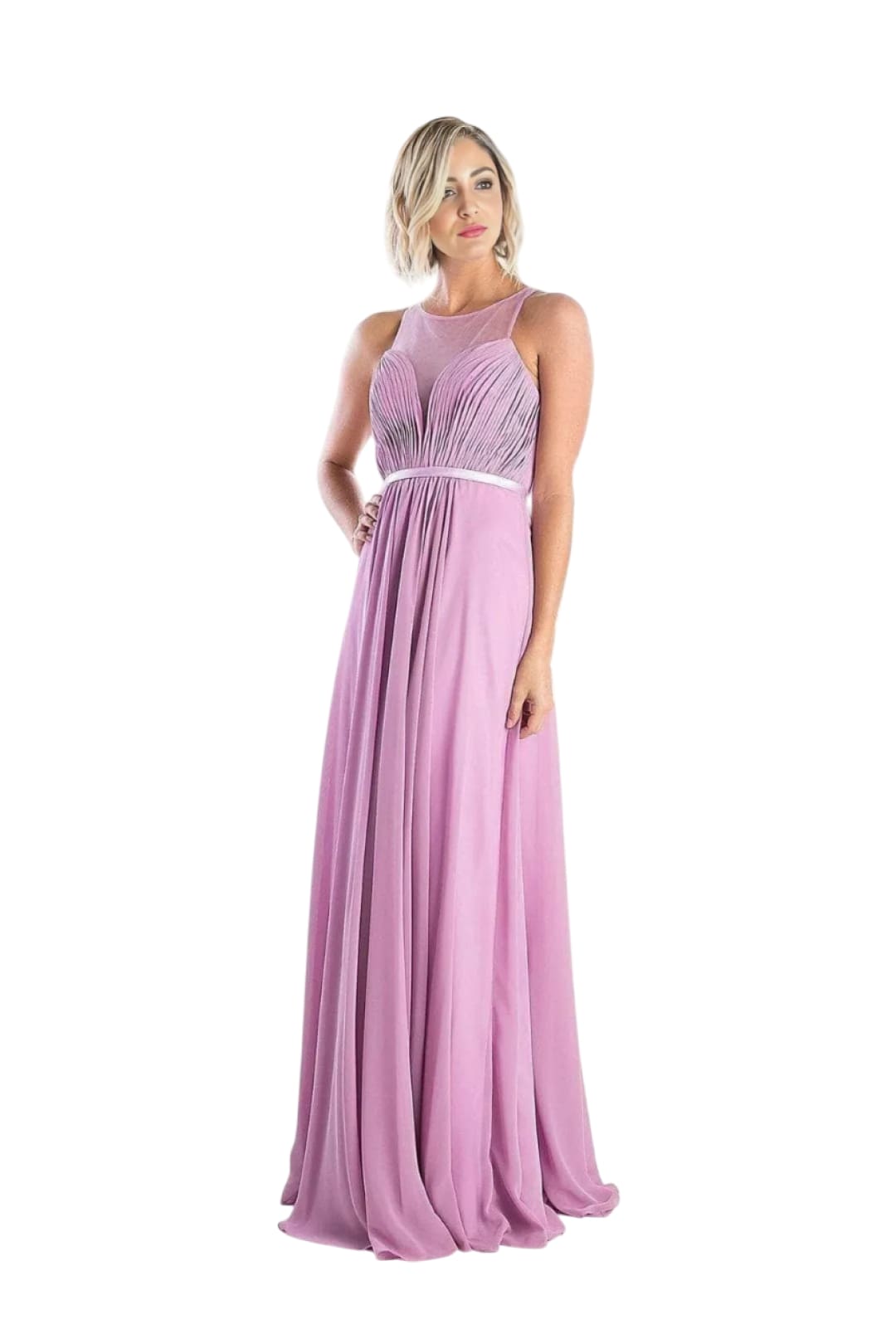 Chiffon Empire Waist Illusion Gown 2025 Elegant Formal Dress - Beige / 4 - Prom