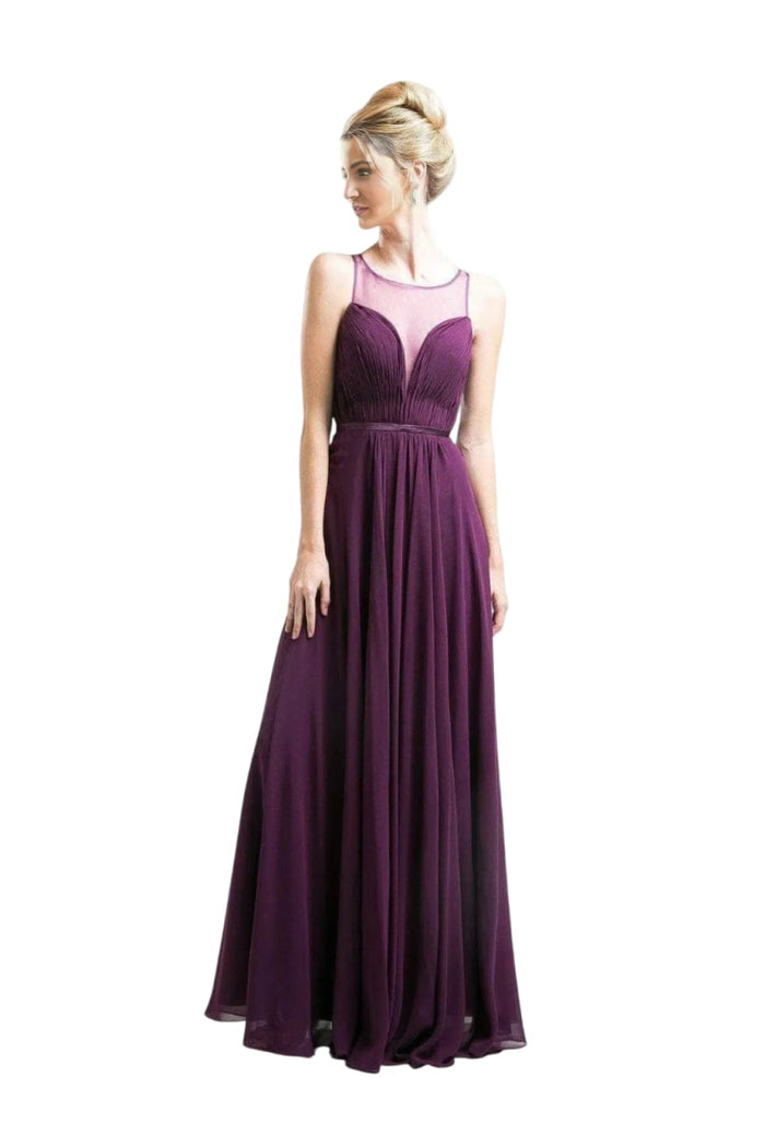 Chiffon Empire Waist Illusion Gown 2025 Elegant Formal Dress - Burgundy / 4 - Prom