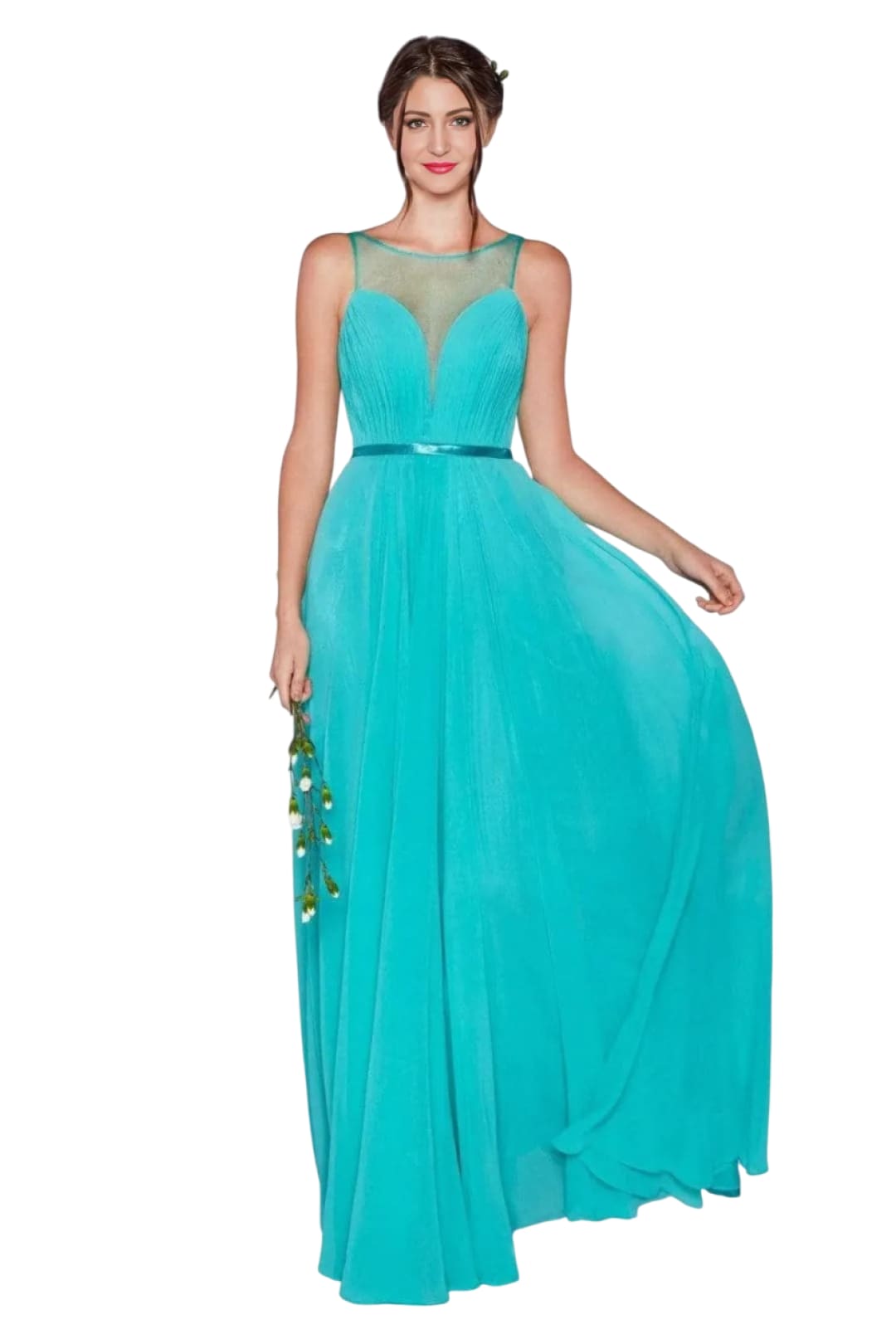 Chiffon Empire Waist Illusion Gown 2025 Elegant Formal Dress - Mint / 4 - Prom