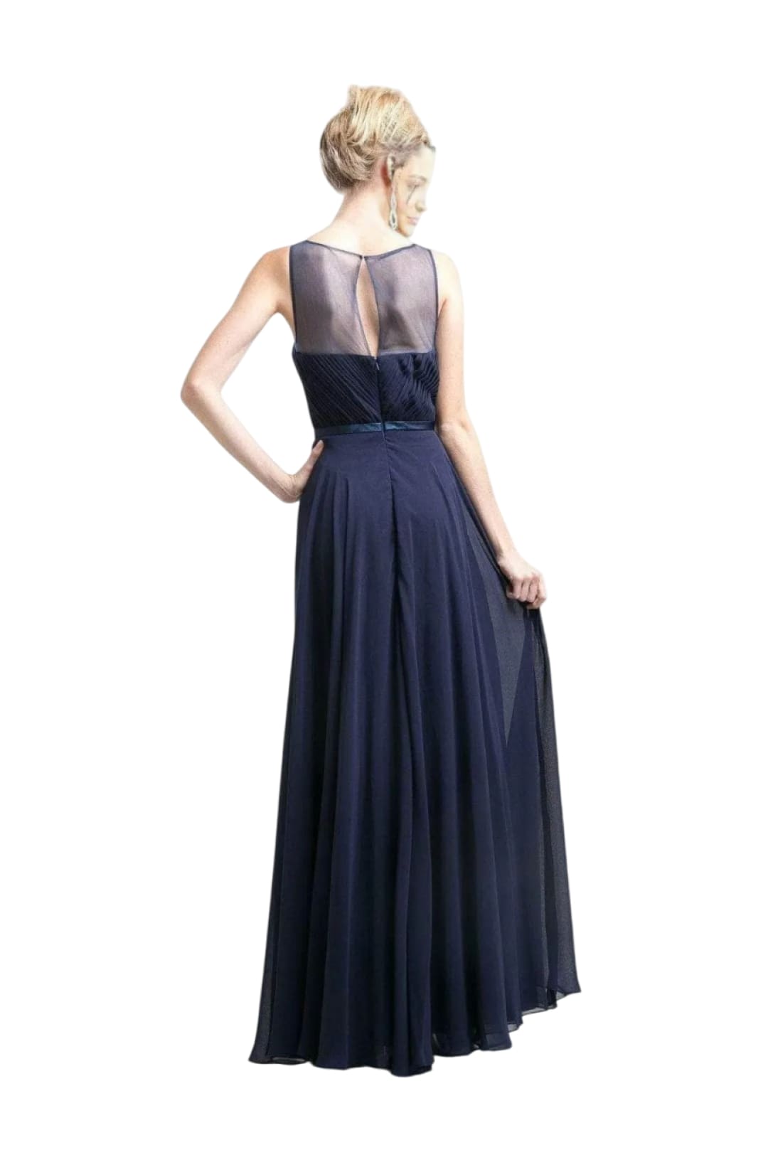 Chiffon Empire Waist Illusion Gown 2025 Elegant Formal Dress - Navy / 4 - Prom