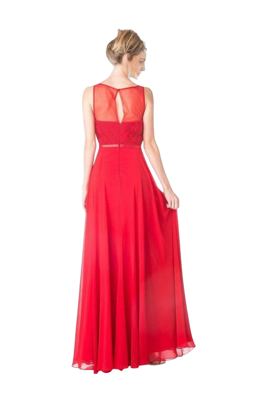 Chiffon Empire Waist Illusion Gown 2025 Elegant Formal Dress - Red / 4 - Prom