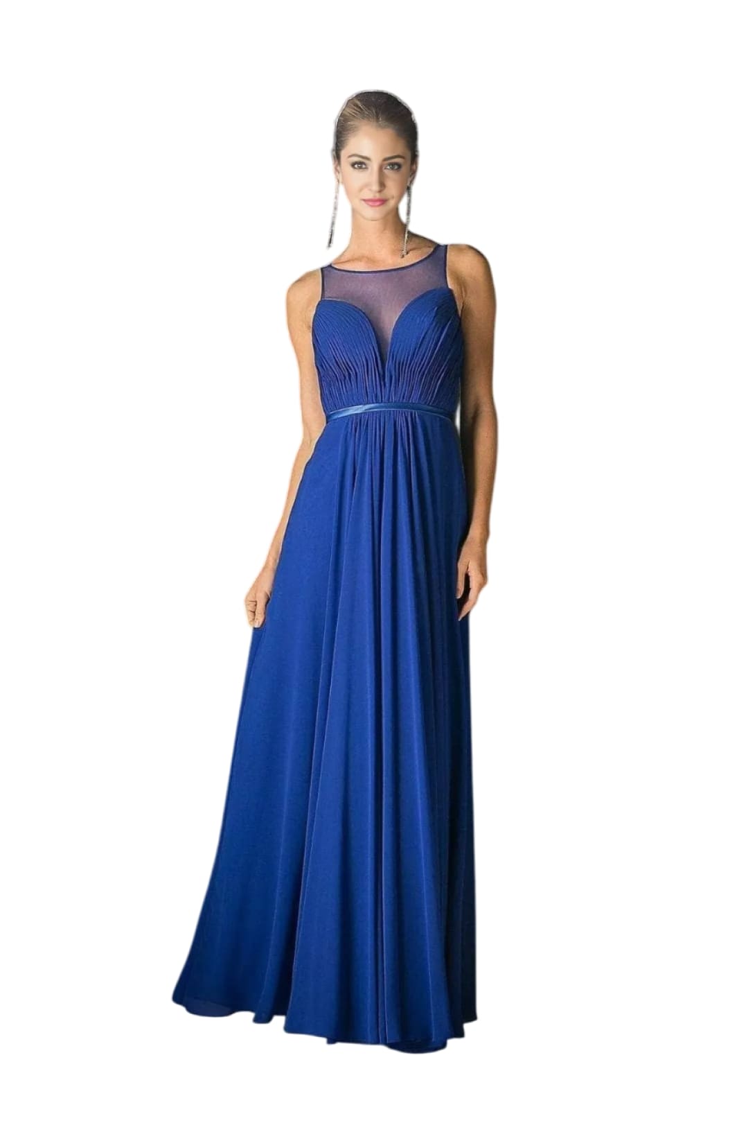 Chiffon Empire Waist Illusion Gown 2025 Elegant Formal Dress - Royal / 4 - Prom