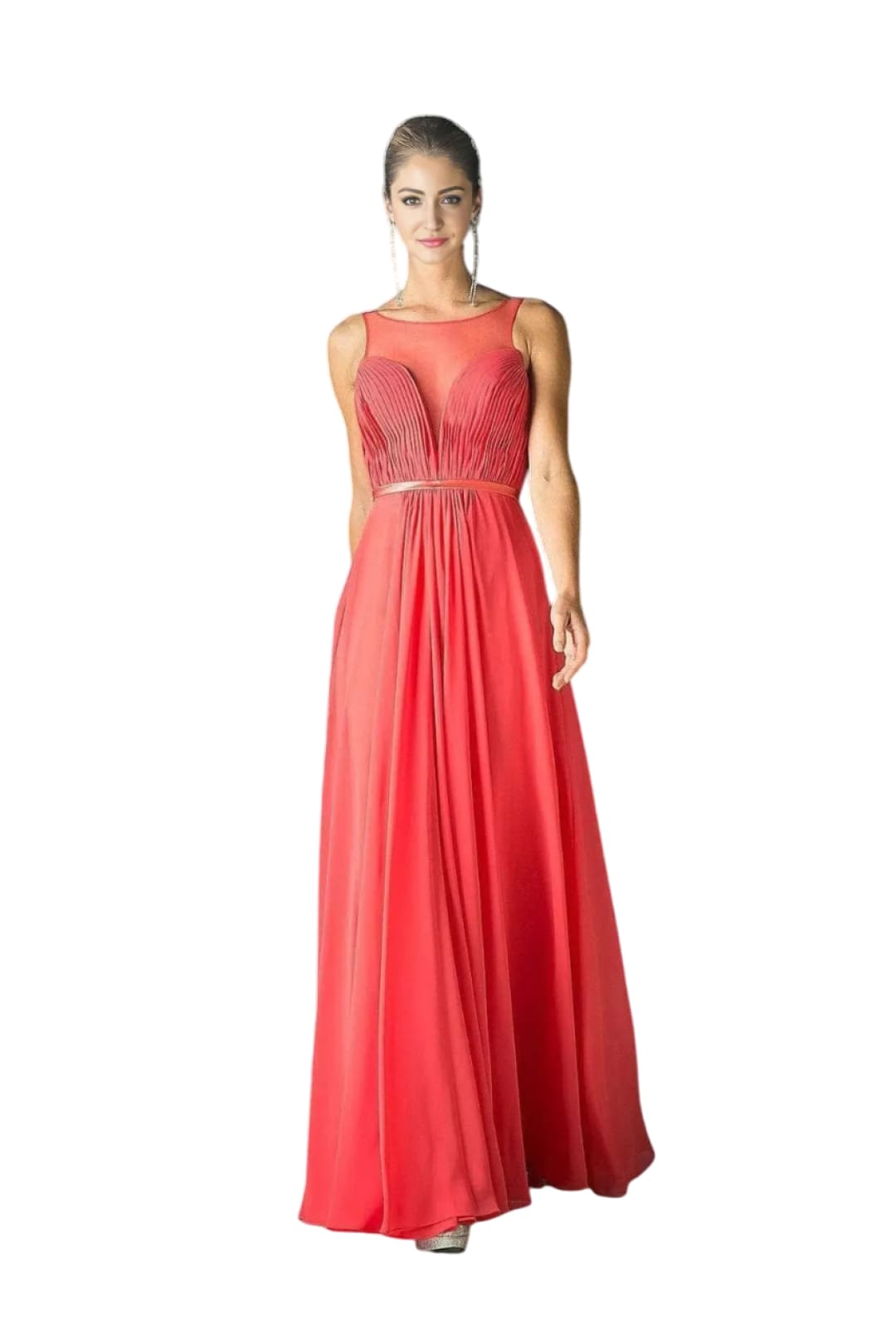 Chiffon Empire Waist Illusion Gown 2025 Elegant Formal Dress - Watermelon / 4 - Prom