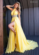 Rachel Allan 50294 Chiffon Halter A-line Slit Gown