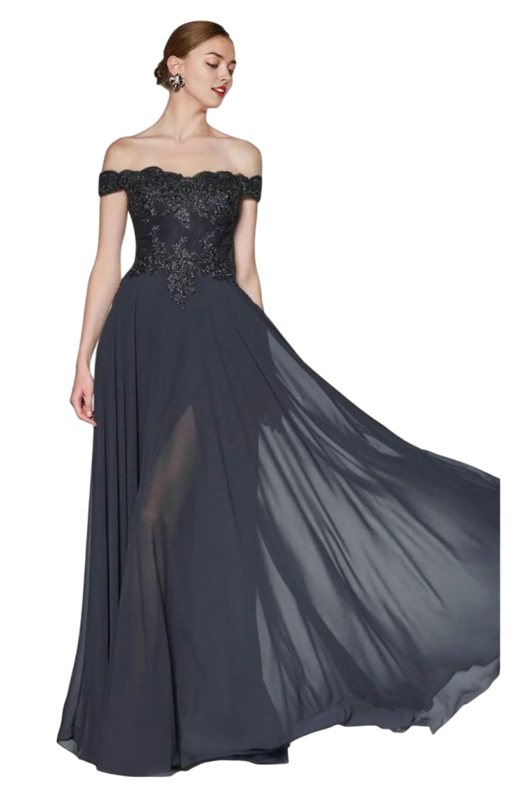 Chiffon Lace Embellished A-Line Gown 2025 Elegant Formal Dress - Charcoal / XS - Prom