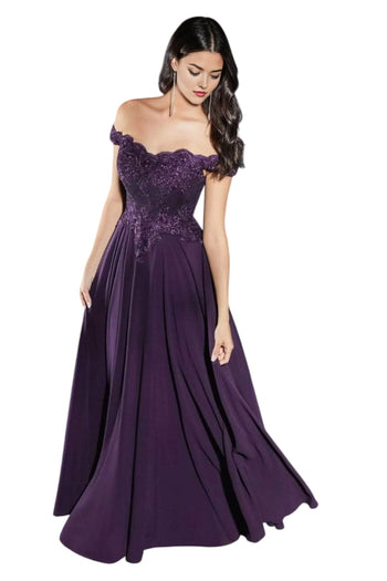 Chiffon Lace Embellished A-Line Gown 2025 Elegant Formal Dress - Eggplant / XS - Prom