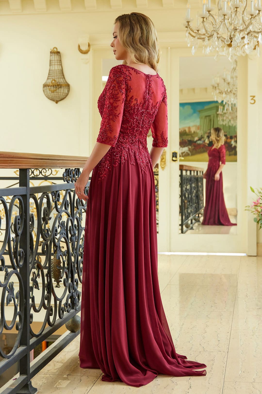 Chiffon Mid-Sleeve A-line Gown by Elizabeth K GL3573 - Long Formal Dresses