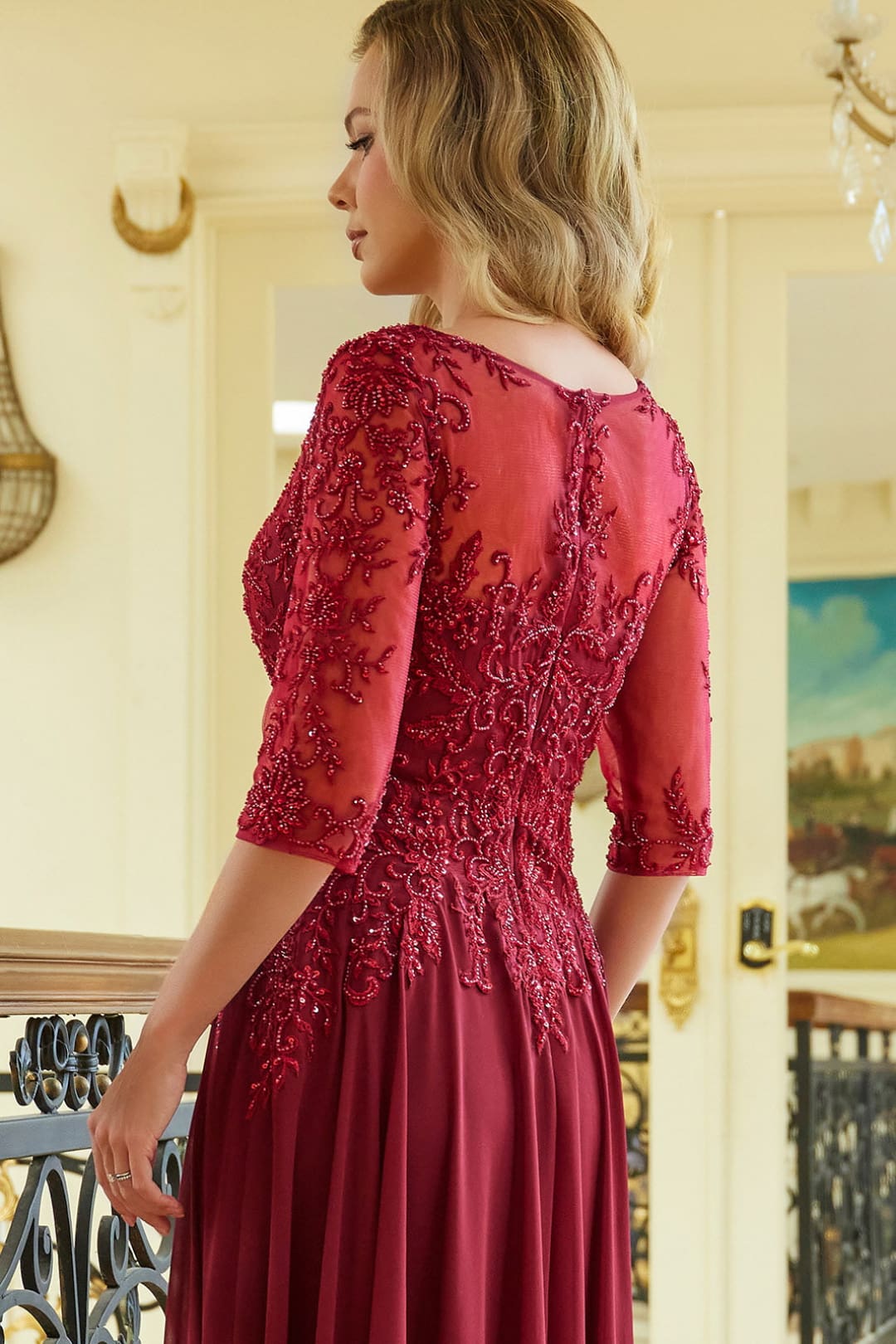 Chiffon Mid-Sleeve A-line Gown by Elizabeth K GL3573 - Long Formal Dresses