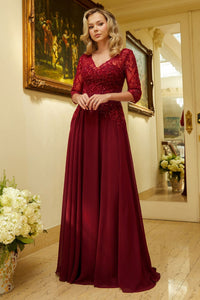 Chiffon Mid-Sleeve A-line Gown by Elizabeth K GL3573 - Long Formal Dresses