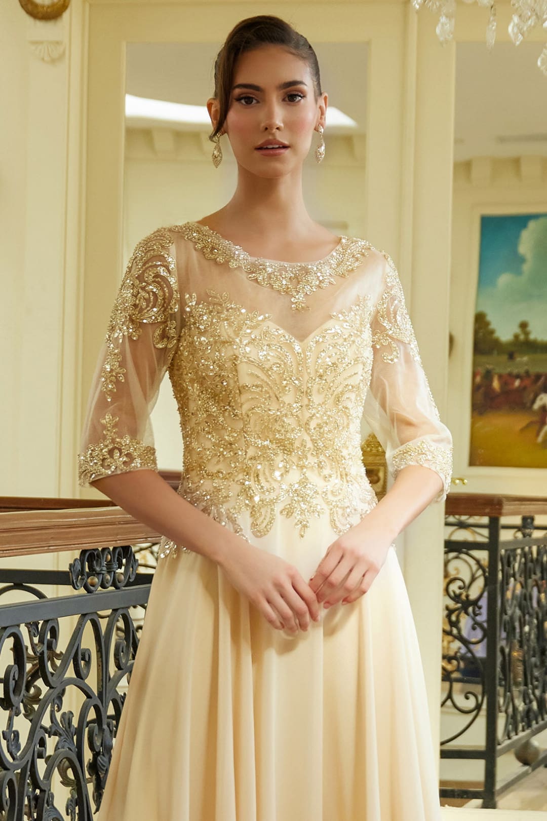 Chiffon Mid-Sleeve A-line Gown by GLS Gloria GL3599 - Long Formal Dresses
