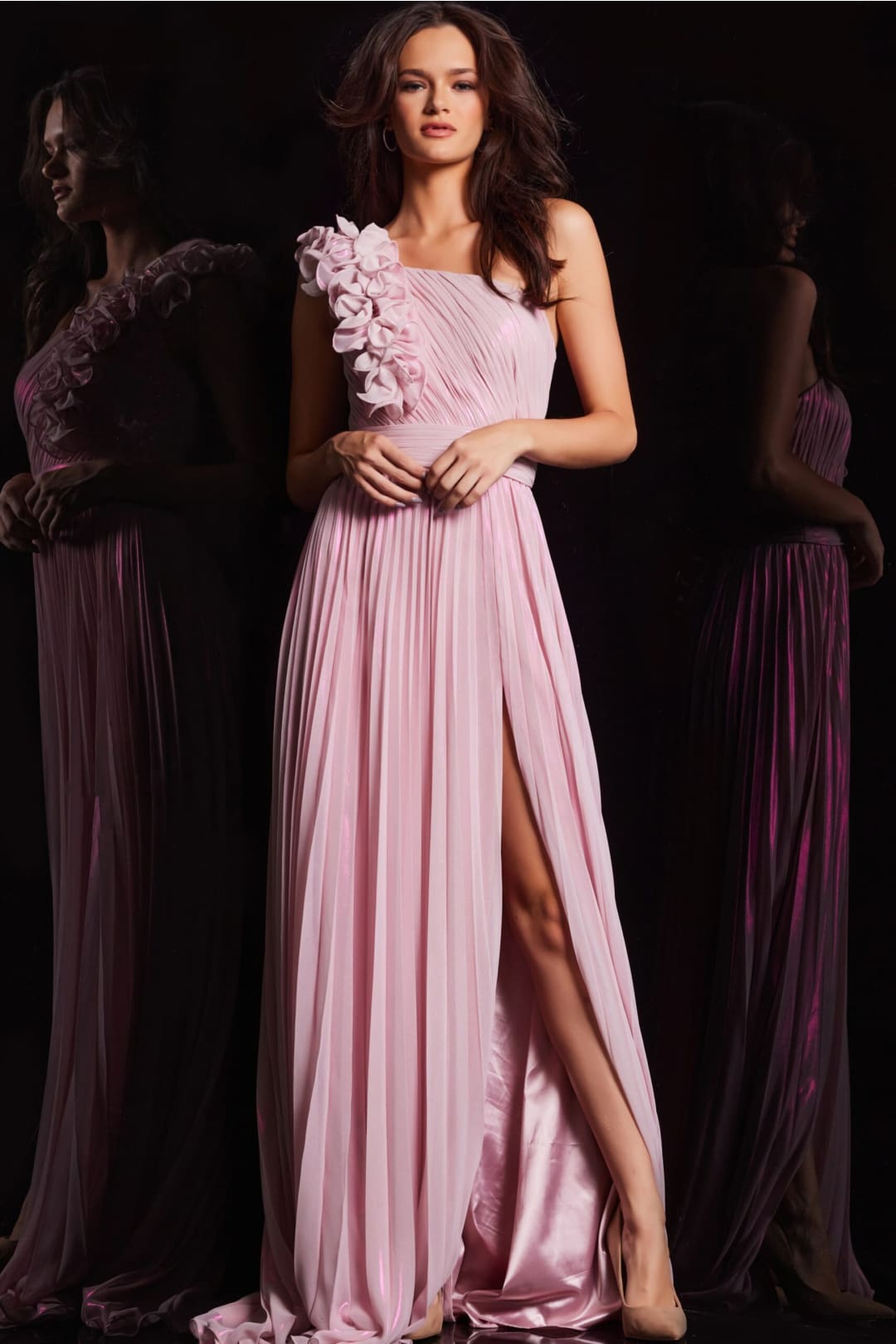 Chiffon One Shoulder A-line Slit Gown by Jovani 24609 - Long Formal Dresses