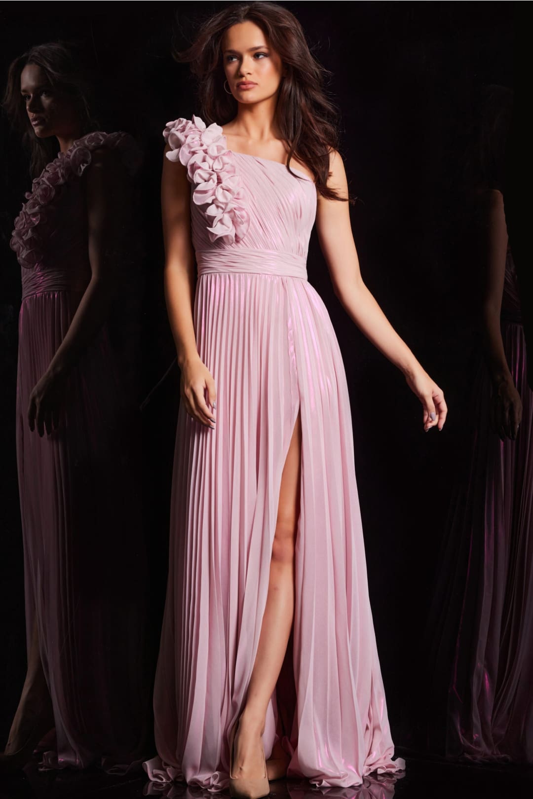 Chiffon One Shoulder A-line Slit Gown by Jovani 24609 - Long Formal Dresses