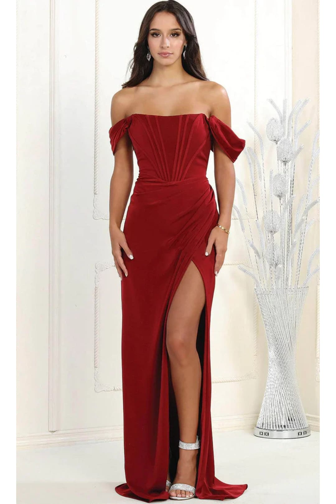 Christmas Dress Burgundy Satin Holiday Party MQ1953