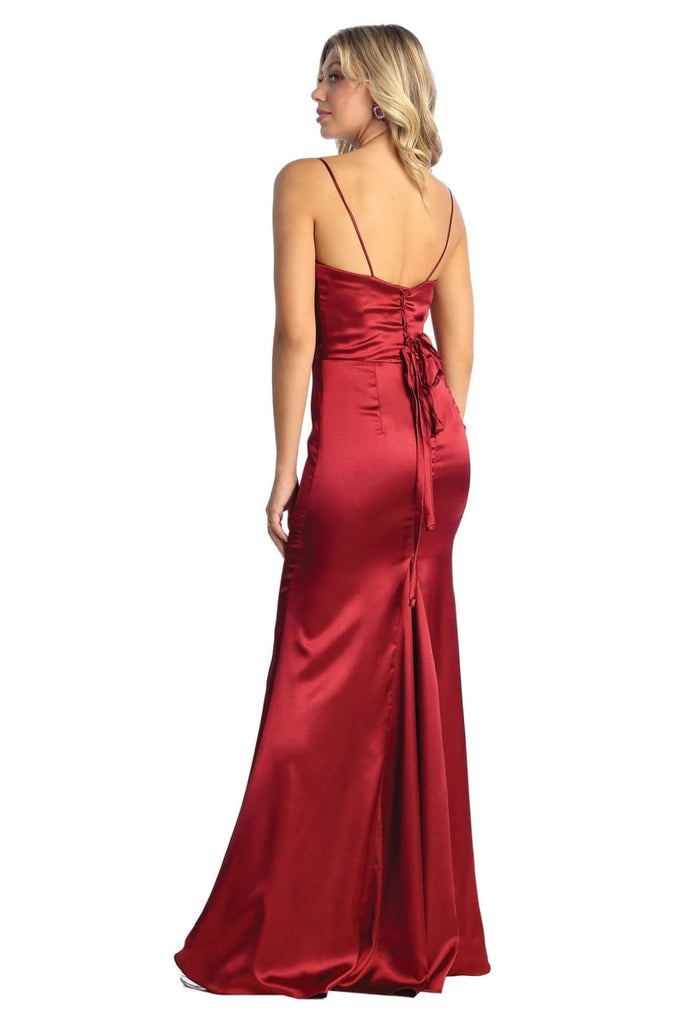 Christmas Dress in Burgundy Satin Style For A Holiday Party - Burgundy / 4