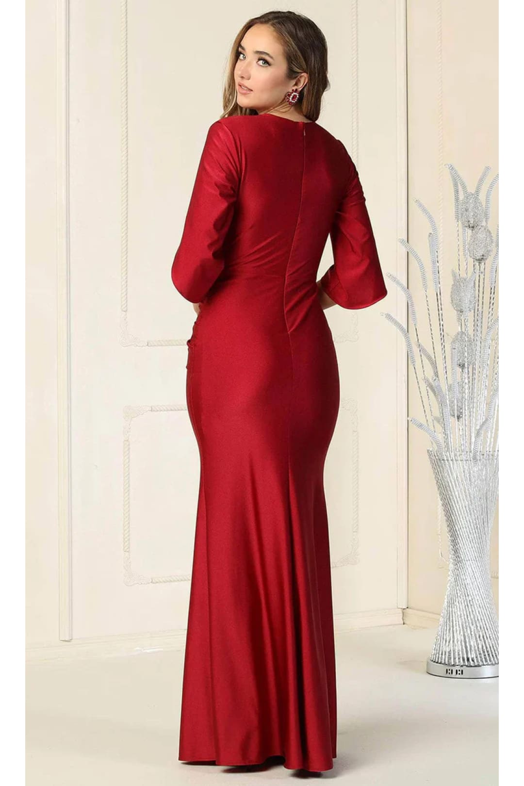 Christmas Dress in Burgundy Stretch Jersey sheath Style For A Holiday Party MQ1831