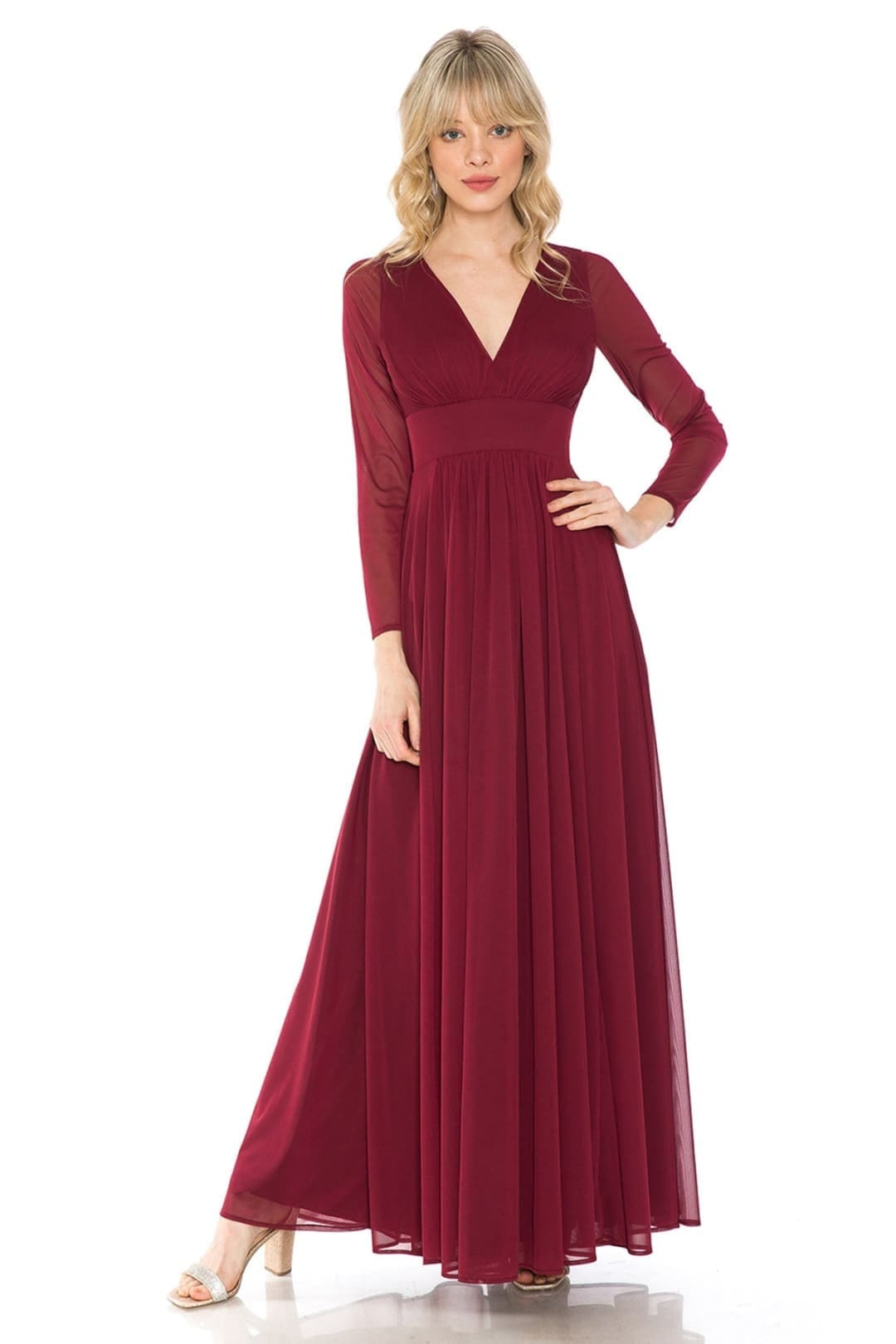 Christmas Dress Burgundy Mesh Holiday Party FDSLN5234