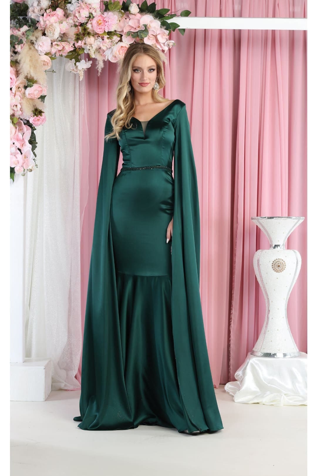 Christmas Dress in Green Matte satin Mermaid Style For A Holiday Party - Green / 6
