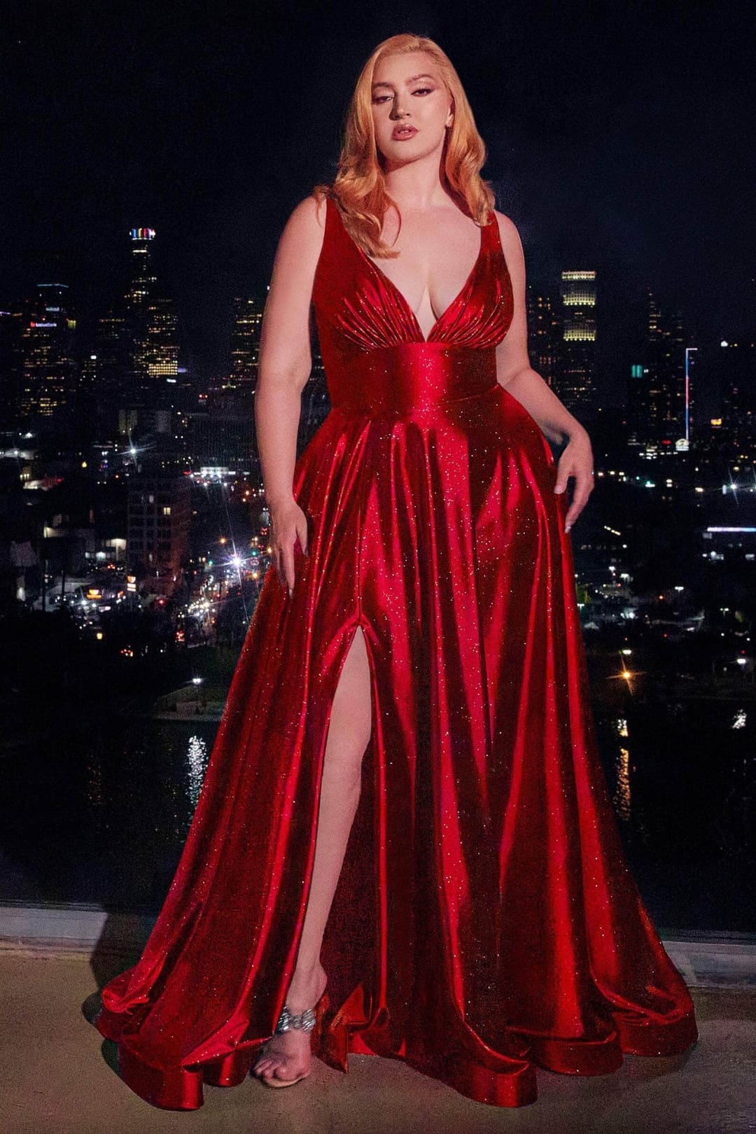 Christmas Dress in Red glitter satin A-line Style For A Holiday Party - 18 / Red
