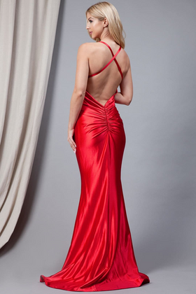 Christmas Dress in Red Matte satin Mermaid Style For A Holiday Party 5039